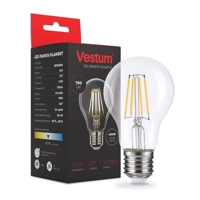 Светодиодная филаментная лампа Vestum А60 Е27 5,5Вт 220V 4100К 1-VS-2101