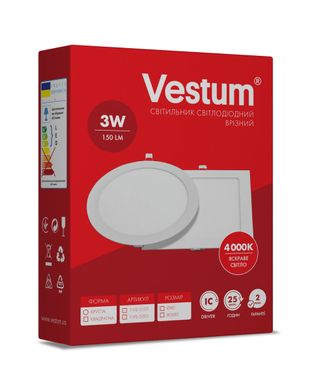 Круглый светодиодный врезной светильник Vestum 3W 4000K 220V 1-VS-5101