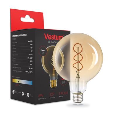 Филаментная лампа Vestum "винтаж" golden twist G95 Е27 6Вт 220V 2500К 1-VS-2507