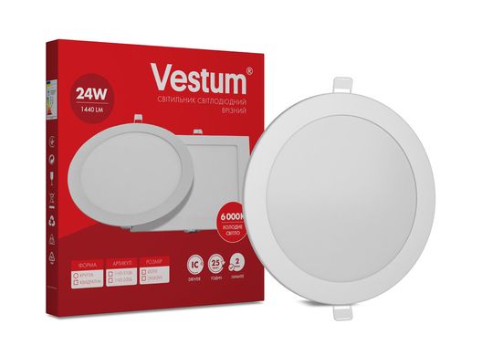Круглый светодиодный врезной светильник Vestum 24W 6000K 220V 1-VS-5106