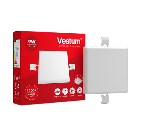 Квадратный светодиодный врезной светильник "без рамки" Vestum 9W 4100K 1-VS-5602
