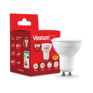 Светодиодная лампа Vestum MR16 8W 3000K 220V GU10 1-VS-1507