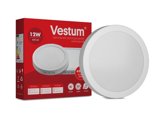 Круглый светодиодный накладной светильник Vestum 12W 4000K 220V 1-VS-5302