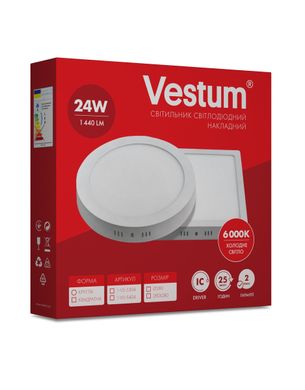 Круглый светодиодный накладной светильник Vestum 24W 6000K 220V 1-VS-5304