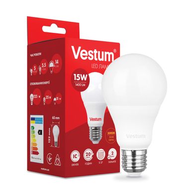 Світлодіодна лампа Vestum A65 15W 3000K 220V E27 1-VS-1102