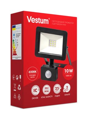 Светодиодный прожектор с датчиком движения Vestum 10W 1000Лм 6500K 175-250V IP65 1-VS-3009