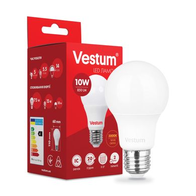 Светодиодная лампа Vestum A60 10W 3000K 220V E27 1-VS-1106