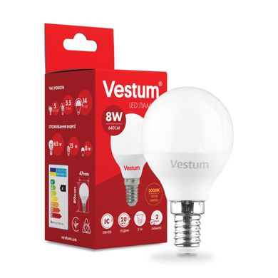 Светодиодная лампа Vestum G45 8W 3000K 220V E14 1-VS-1212