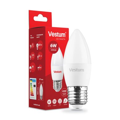 Светодиодная лампа Vestum C37 6W 4100K 220V E27 1-VS-1301